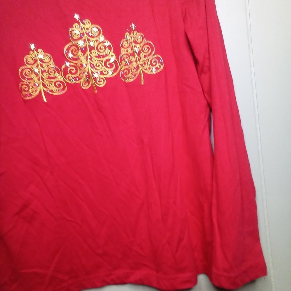 Kim Rogers Shirt M Christmas Tree Long Sleeve Red - Picture 5 of 10